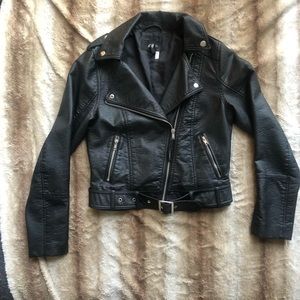 Cropped Faux Leather Biker Jacket